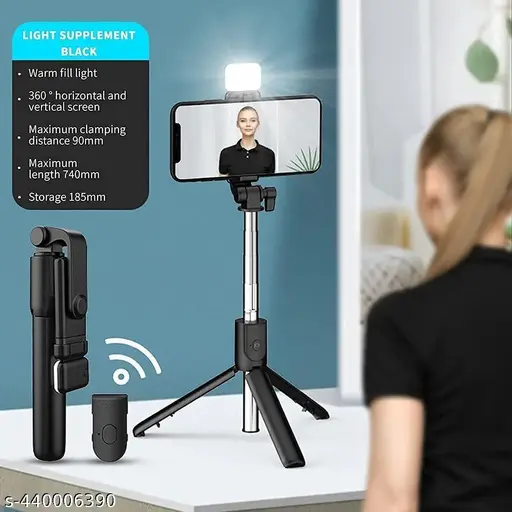 Q07 Foldable Mini Tripod & Selfi Stick with LED Light Bluetooth Remote Shutter